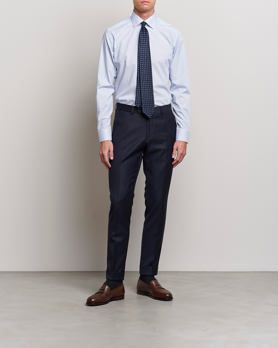 Heren | Formeel | Eton | Slim Fit Poplin Thin Stripe Shirt Blue/White