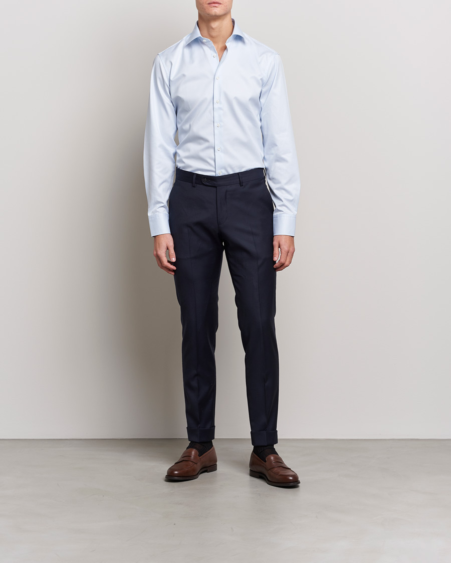 Heren | Zakelijke overhemden | Stenströms | Fitted Body Thin Stripe Shirt White/Blue