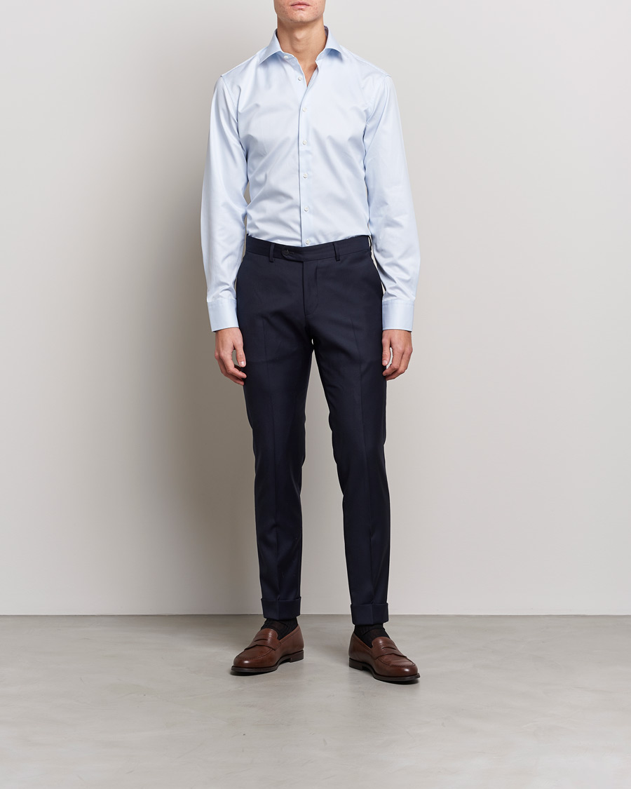 Heren | Overhemden | Stenströms | Fitted Body Thin Stripe Shirt White/Blue