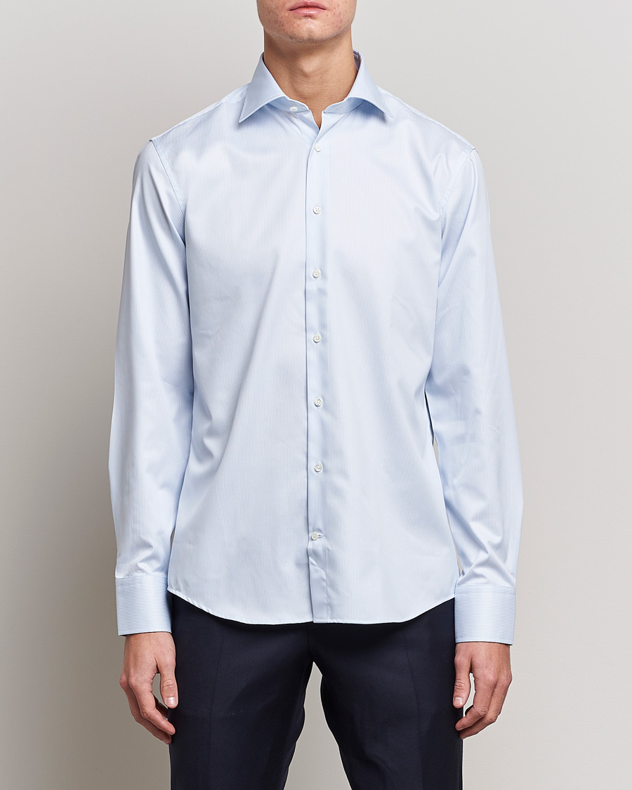 Heren | Overhemden | Stenströms | Fitted Body Thin Stripe Shirt White/Blue