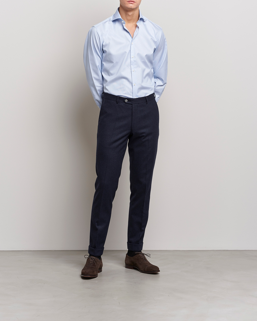 Heren | Overhemden | Stenströms | Fitted Body Thin Stripe Shirt White/Blue