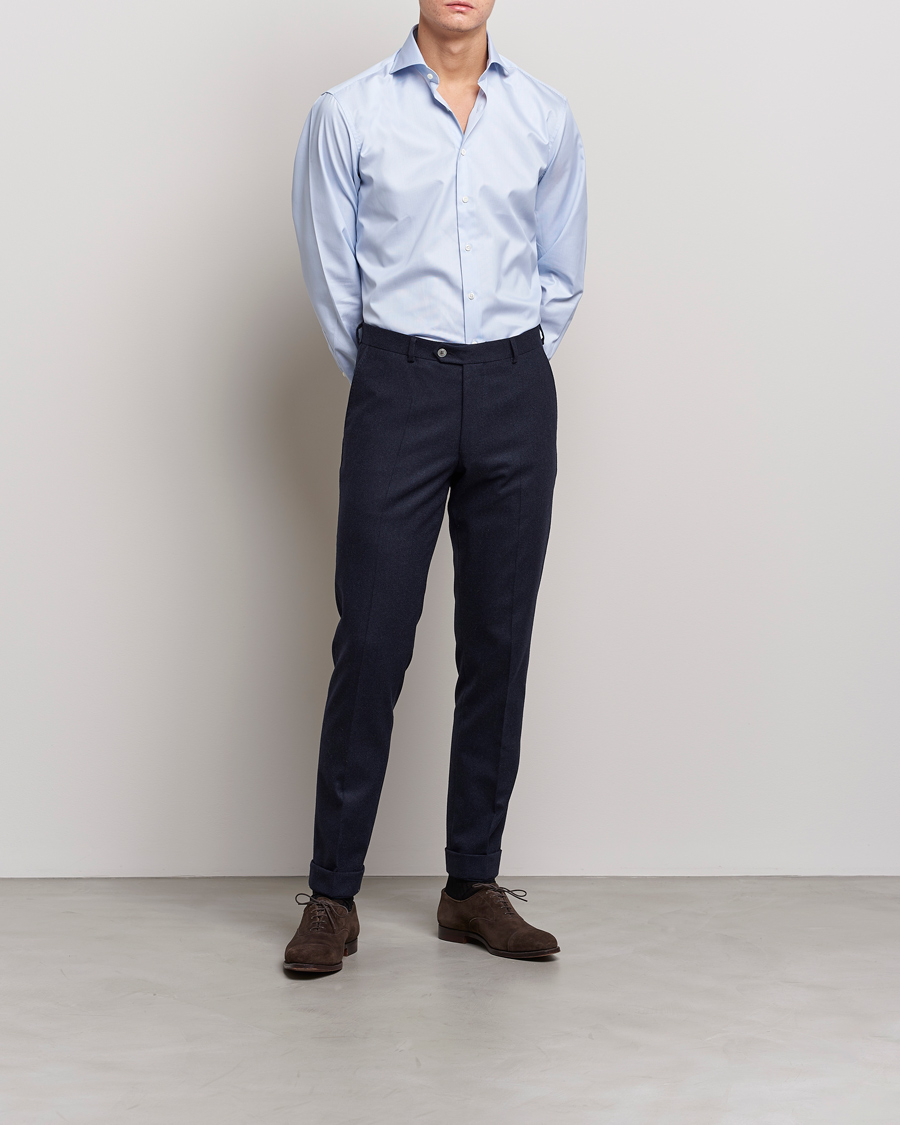 Heren | Zakelijke overhemden | Stenströms | Fitted Body Thin Stripe Shirt White/Blue