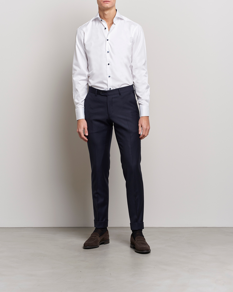 Heren | Business & Beyond | Stenströms | Fitted Body Contrast Shirt White