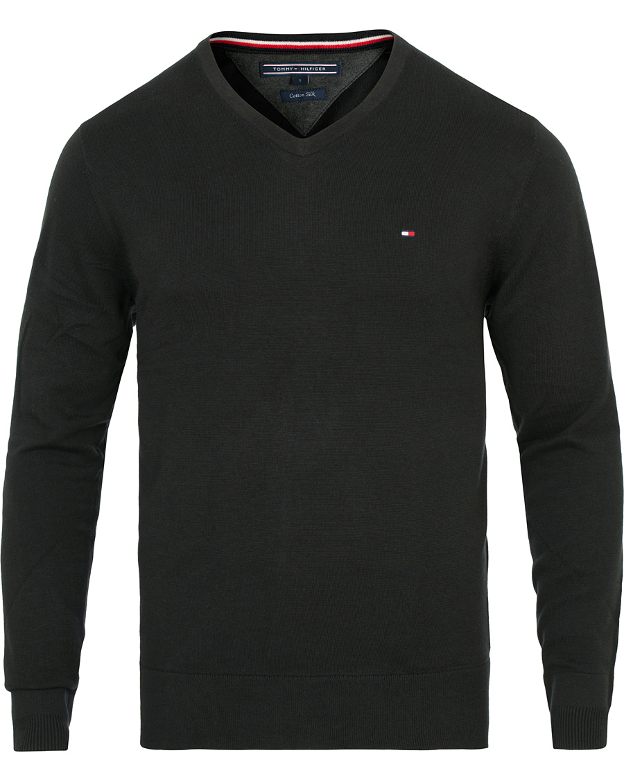 Heren | Truien | Tommy Hilfiger | Cotton/Silk V-Neck Pullover Flag Black