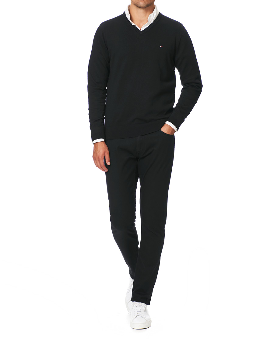Heren | Truien | Tommy Hilfiger | Cotton/Silk V-Neck Pullover Flag Black