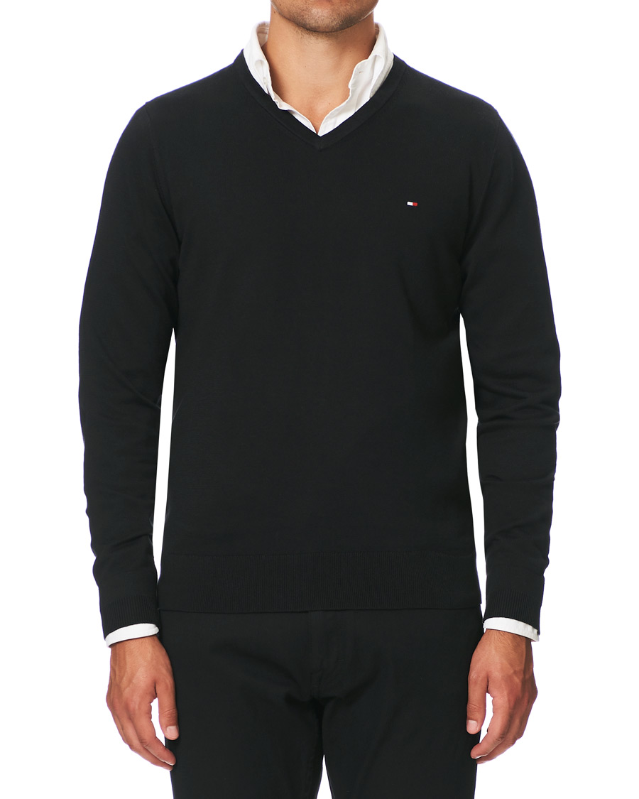 Heren | Truien | Tommy Hilfiger | Cotton/Silk V-Neck Pullover Flag Black