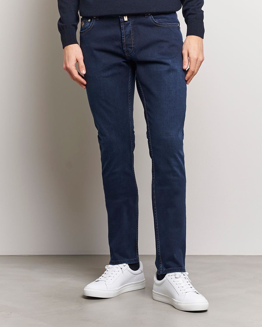 Heren | Jeans | Morris | Steve Satin Jeans Dark Blue