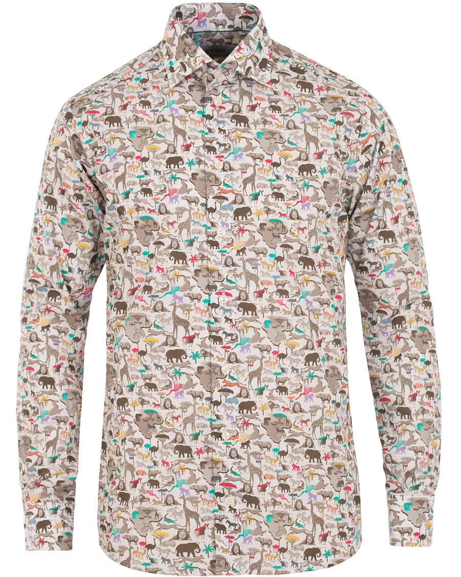 Heren | Overhemden | Eton | Slim Fit Printed Animals Shirt White