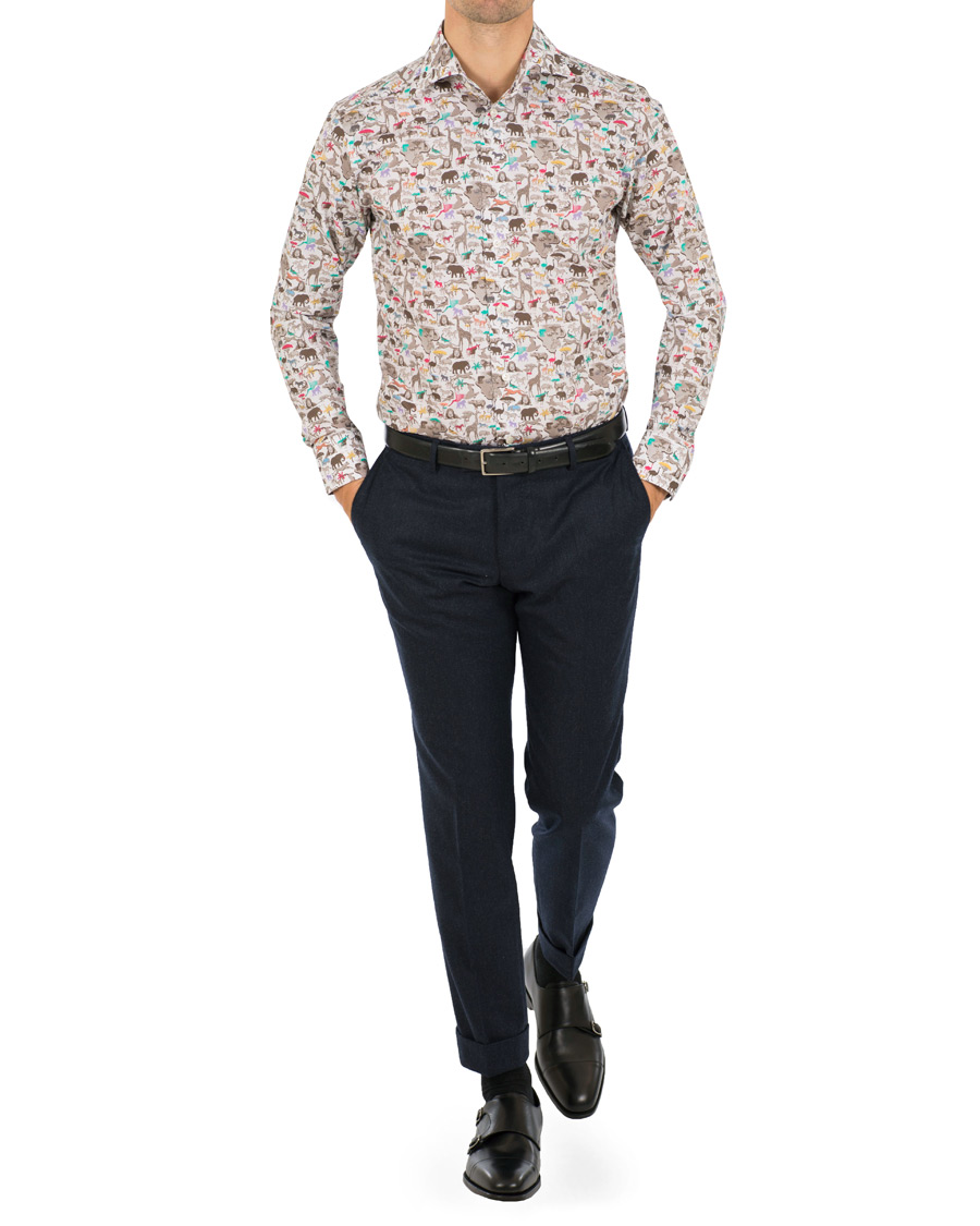 Heren | Overhemden | Eton | Slim Fit Printed Animals Shirt White