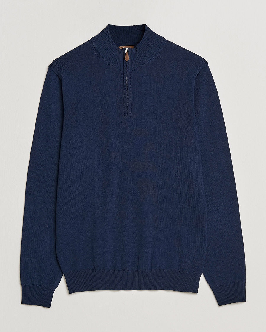 Heren | Truien | Stenströms | Merino Wool Half Zip Navy