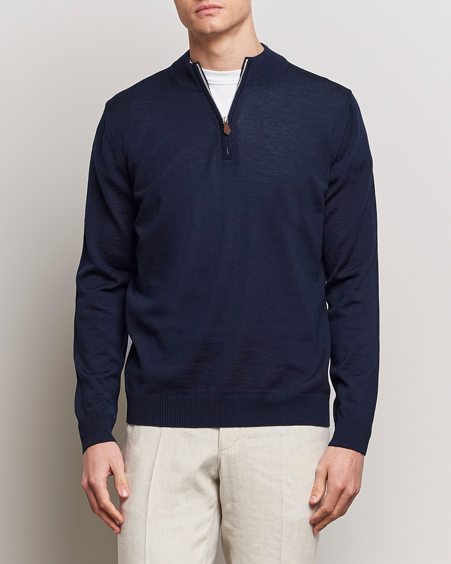 Heren | Truien | Stenströms | Merino Wool Half Zip Navy