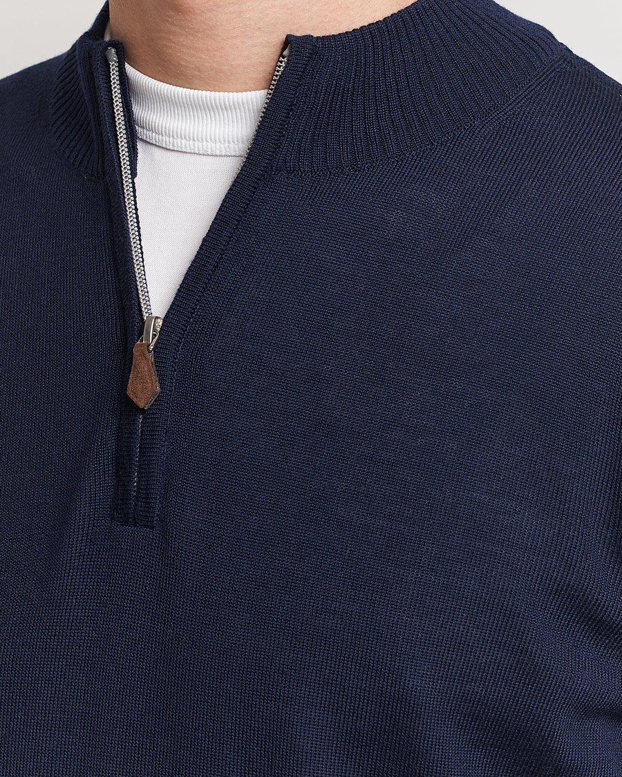 Heren | Truien | Stenströms | Merino Wool Half Zip Navy