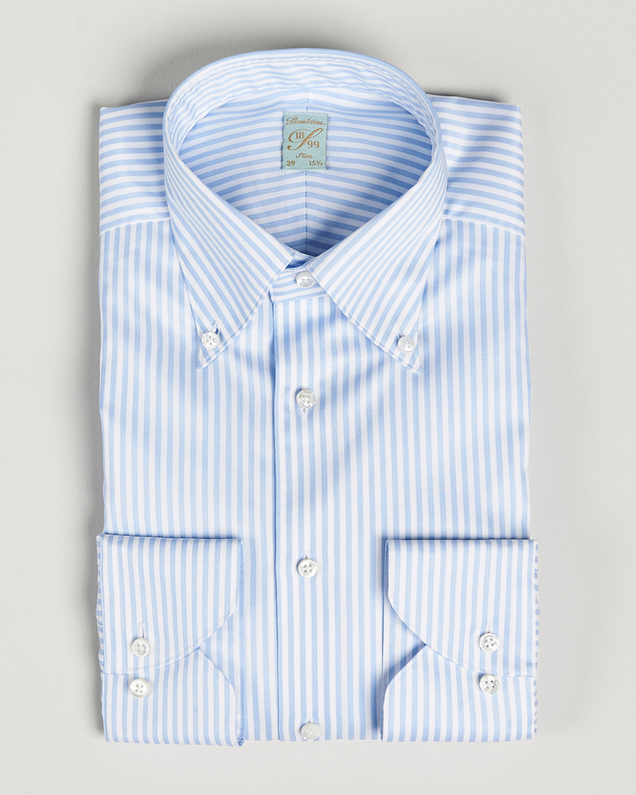 Heren | Overhemden | Stenströms | 1899 Slimline Button Down Stripe Shirt White/Blue