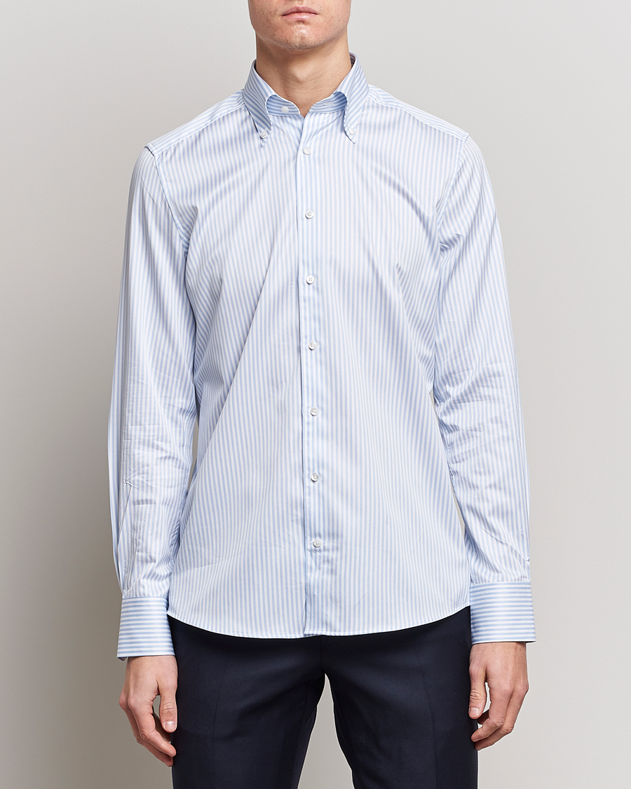 Heren | Stenströms | Stenströms | 1899 Slimline Button Down Stripe Shirt White/Blue