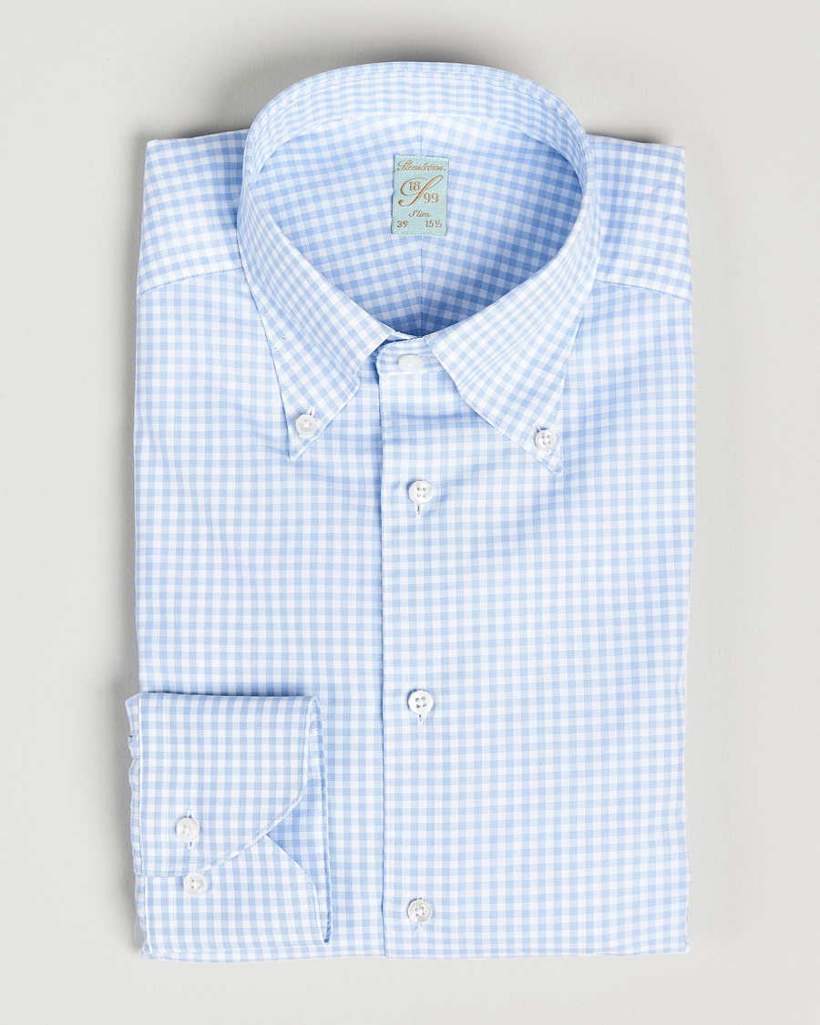 Heren |  | Stenströms | 1899 Slimline Button Down Check Shirt White/Blue