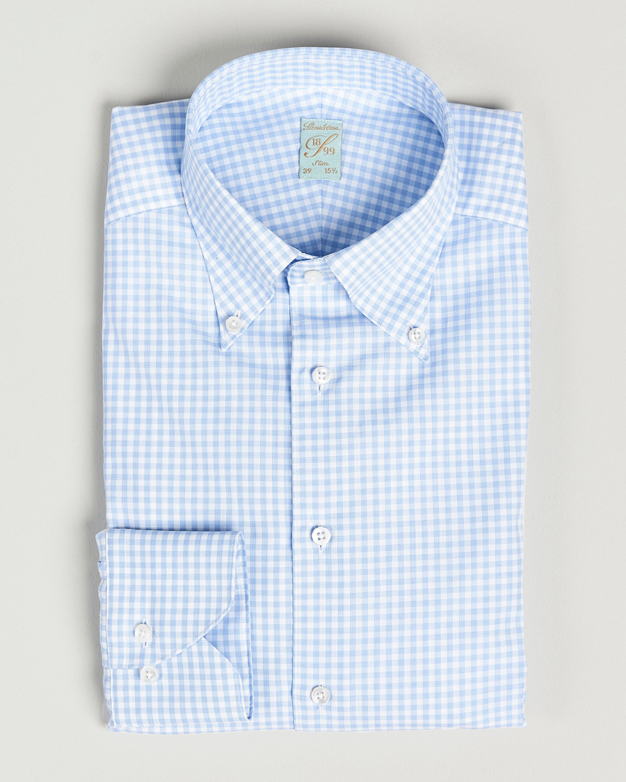 Heren | Overhemden | Stenströms | 1899 Slimline Button Down Check Shirt White/Blue