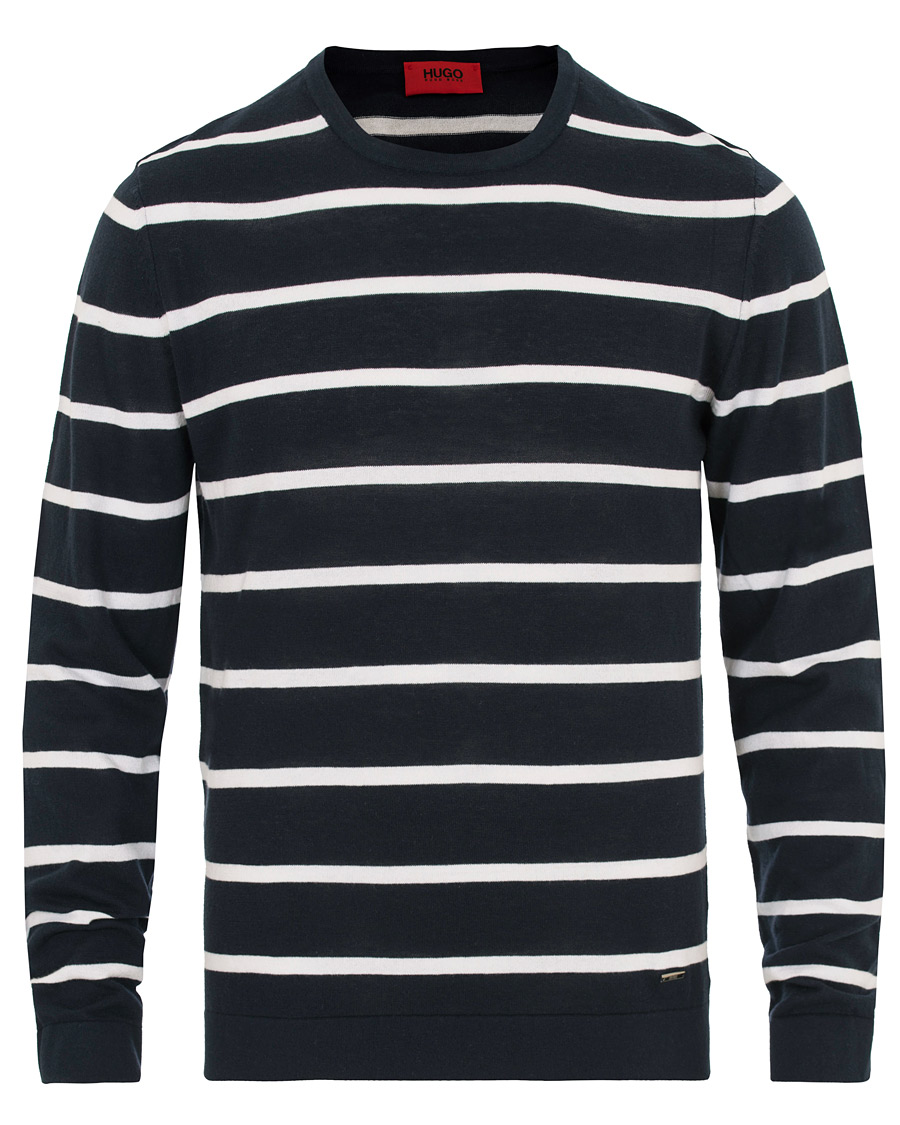 Heren | Truien | HUGO | Simun Stripe Knitted Crew Neck Navy/White