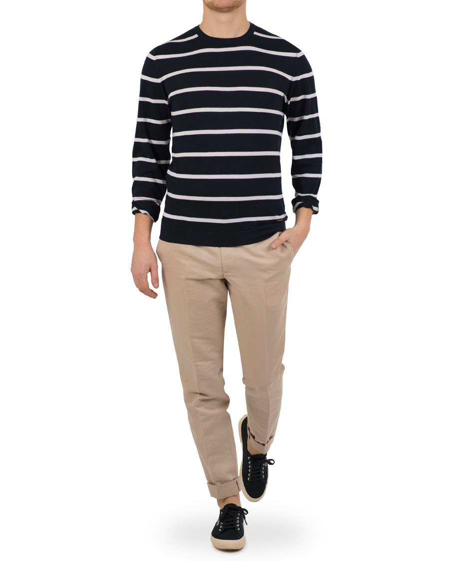 Heren | Truien | HUGO | Simun Stripe Knitted Crew Neck Navy/White