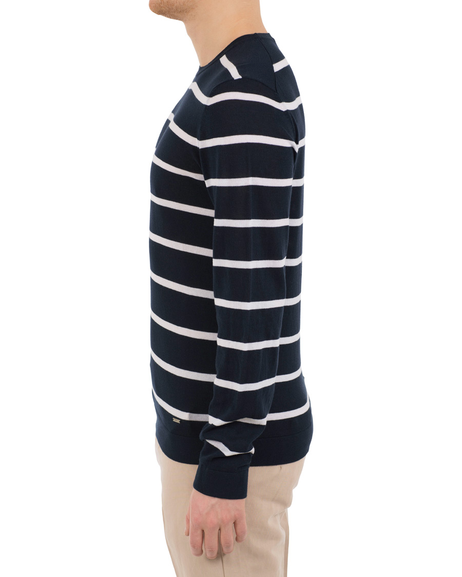Heren | Truien | HUGO | Simun Stripe Knitted Crew Neck Navy/White