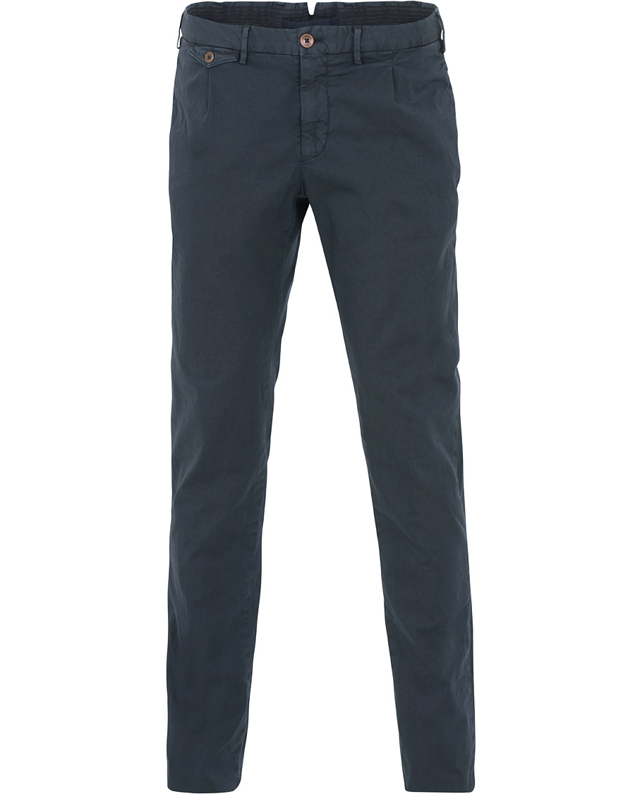 Heren | Broeken | Incotex | Slim Fit Single Pleated Trousers Navy