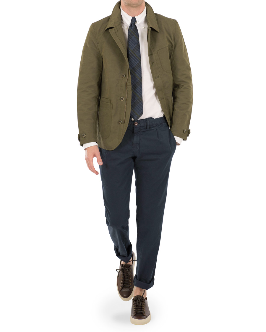 Heren | Broeken | Incotex | Slim Fit Single Pleated Trousers Navy