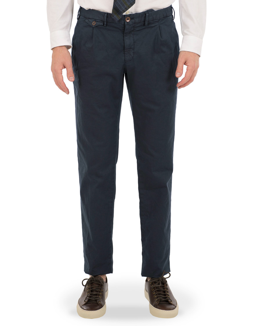 Heren | Broeken | Incotex | Slim Fit Single Pleated Trousers Navy