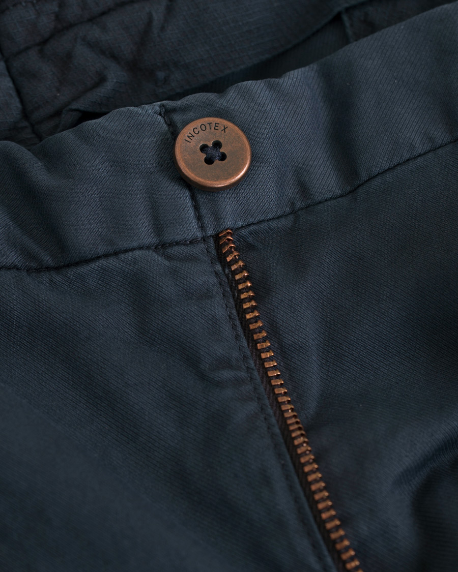 Heren | Broeken | Incotex | Slim Fit Single Pleated Trousers Navy