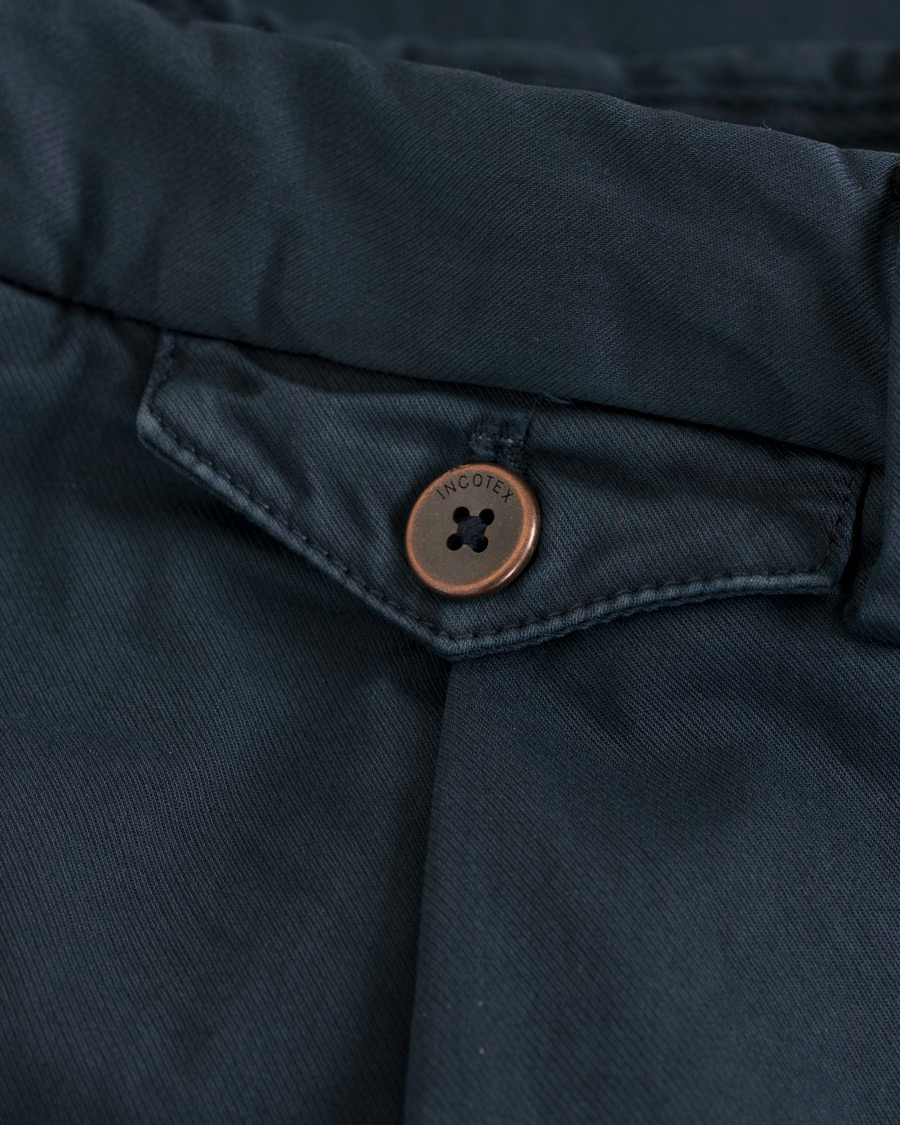 Heren | Broeken | Incotex | Slim Fit Single Pleated Trousers Navy