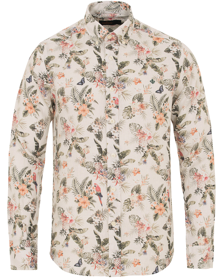 Heren | Overhemden | Morris | Bennet Linen Printed Flower Shirt White