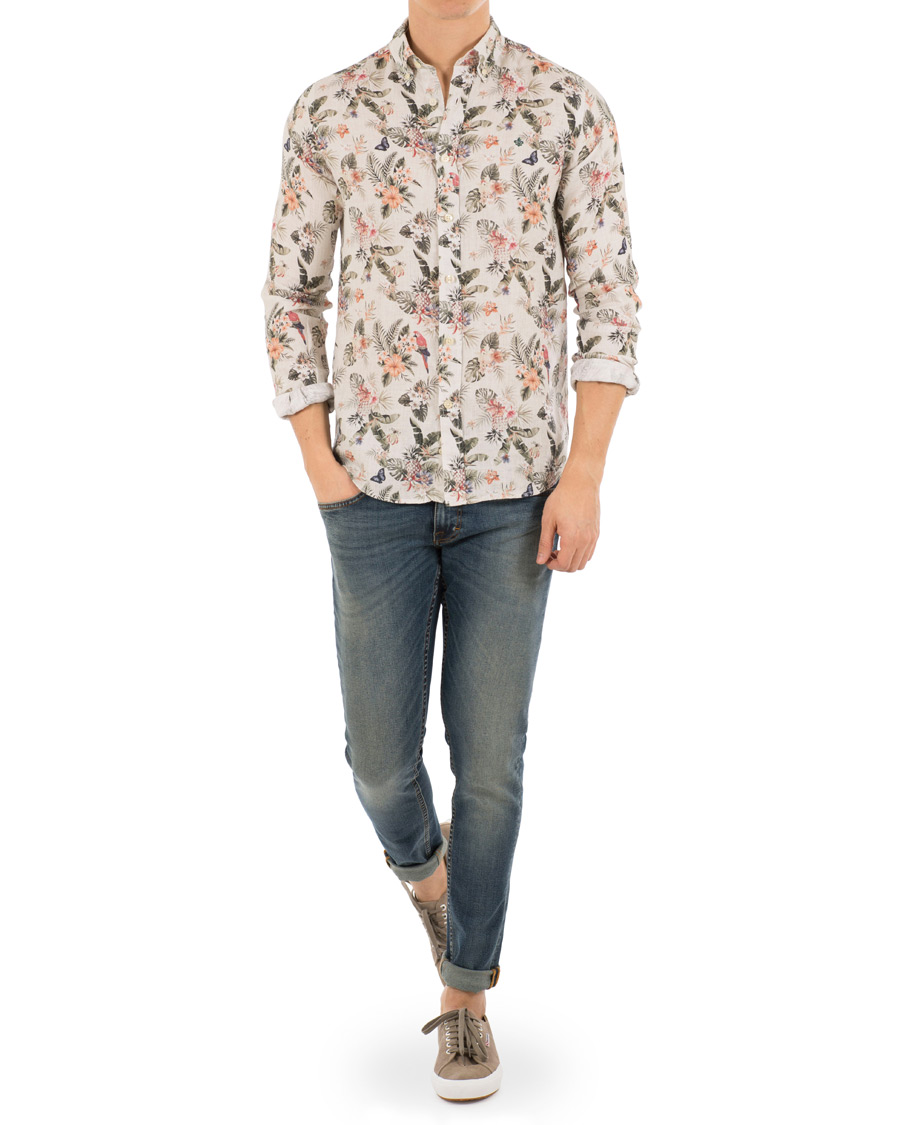 Heren | Overhemden | Morris | Bennet Linen Printed Flower Shirt White