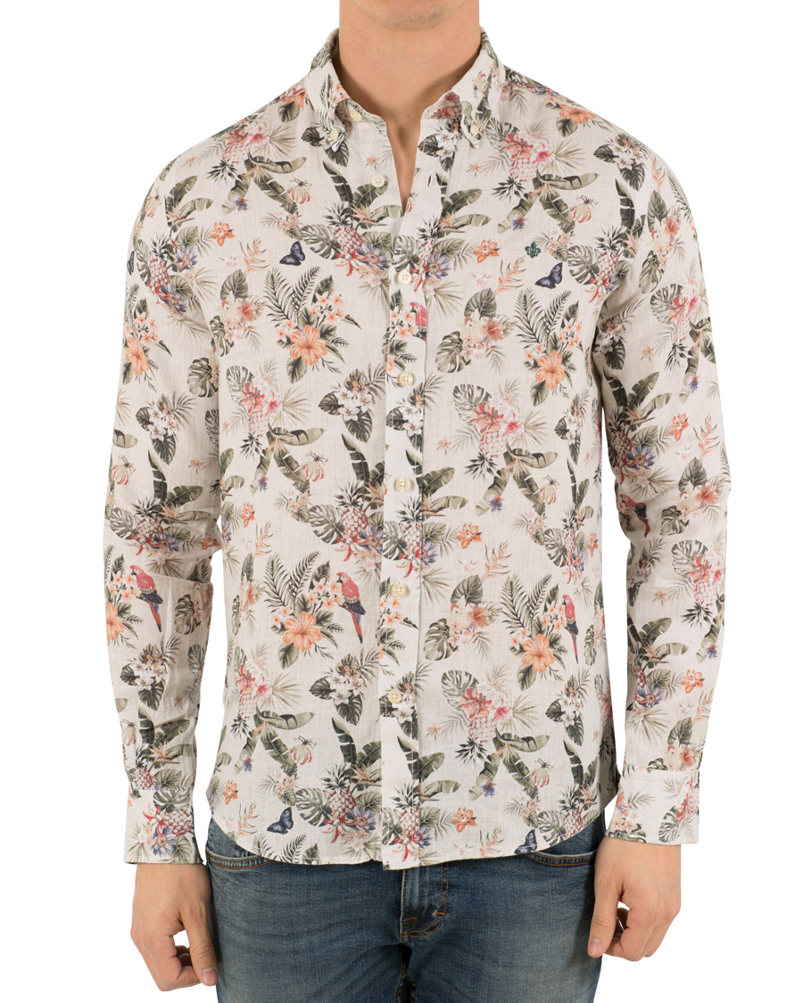 Heren | Overhemden | Morris | Bennet Linen Printed Flower Shirt White