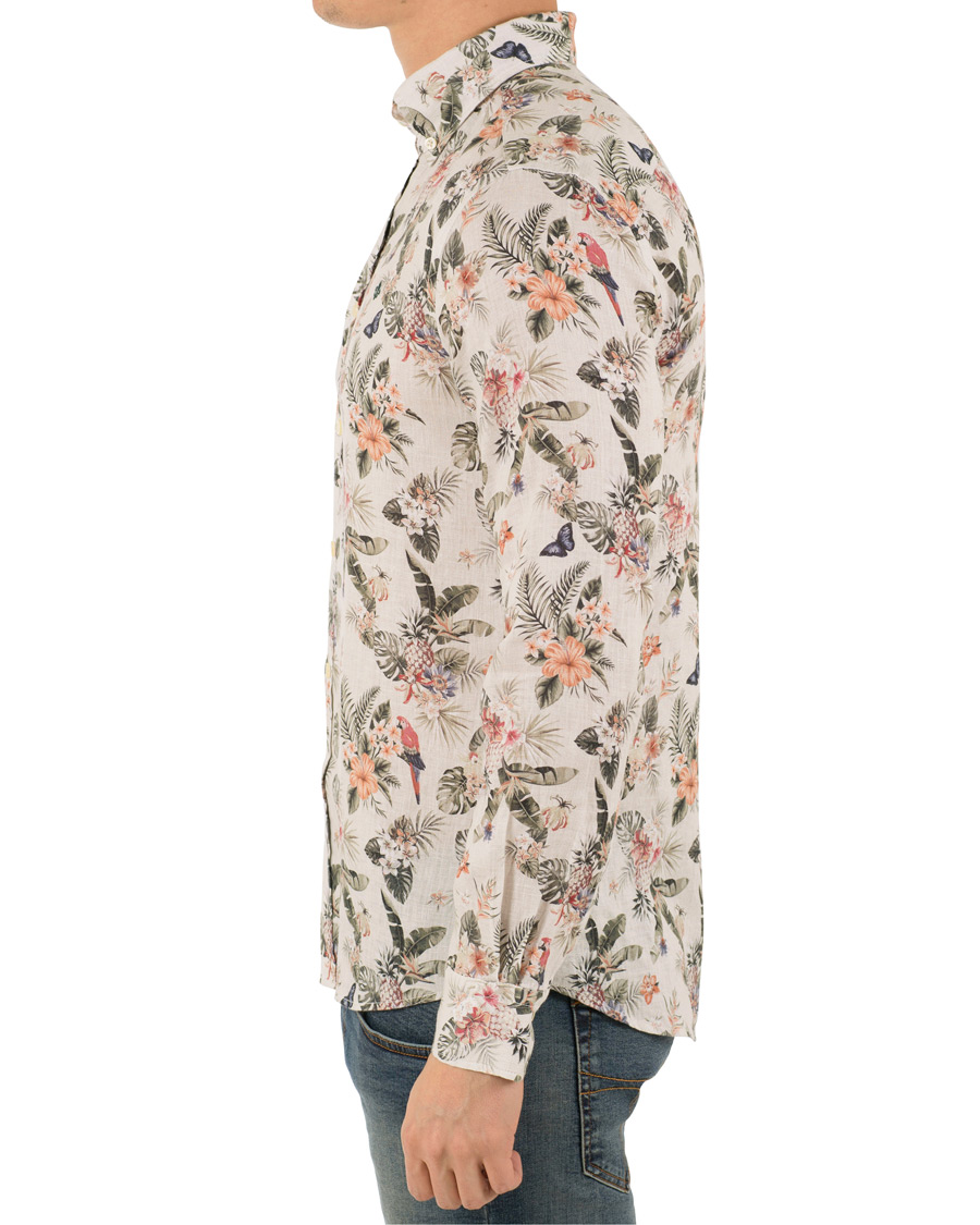 Heren | Overhemden | Morris | Bennet Linen Printed Flower Shirt White
