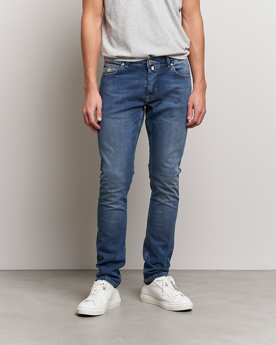 Heren | Jeans | Morris | Steve Satin Stretch Jeans Semi Dark Wash