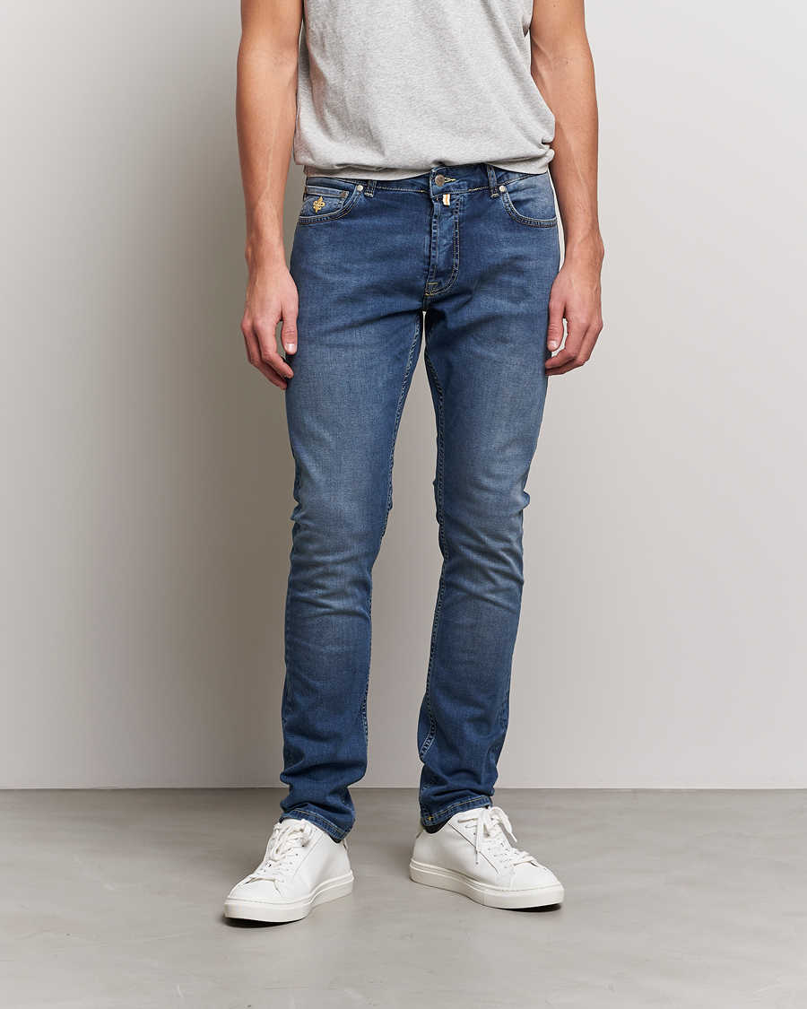 Heren | Morris | Morris | Steve Satin Stretch Jeans Semi Dark Wash