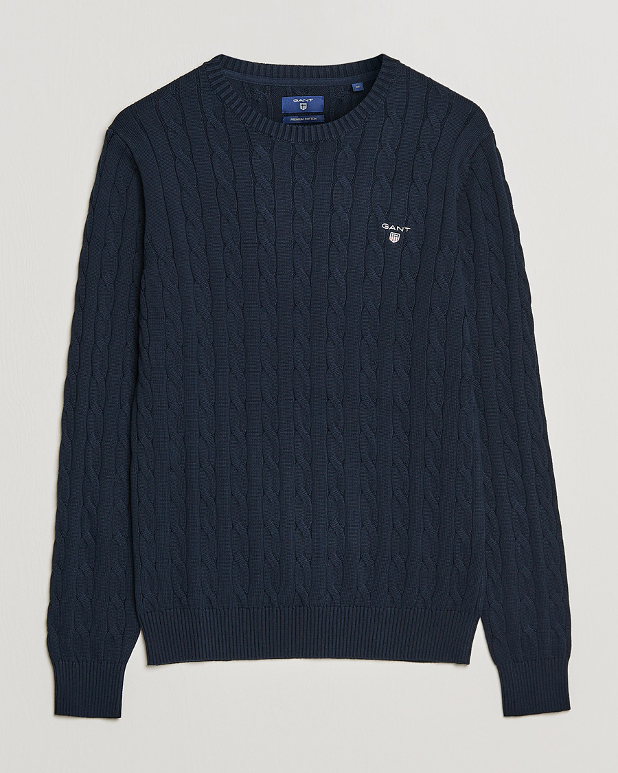 Heren | Truien | GANT | Cotton Cable Crew Neck Pullover Evening Blue