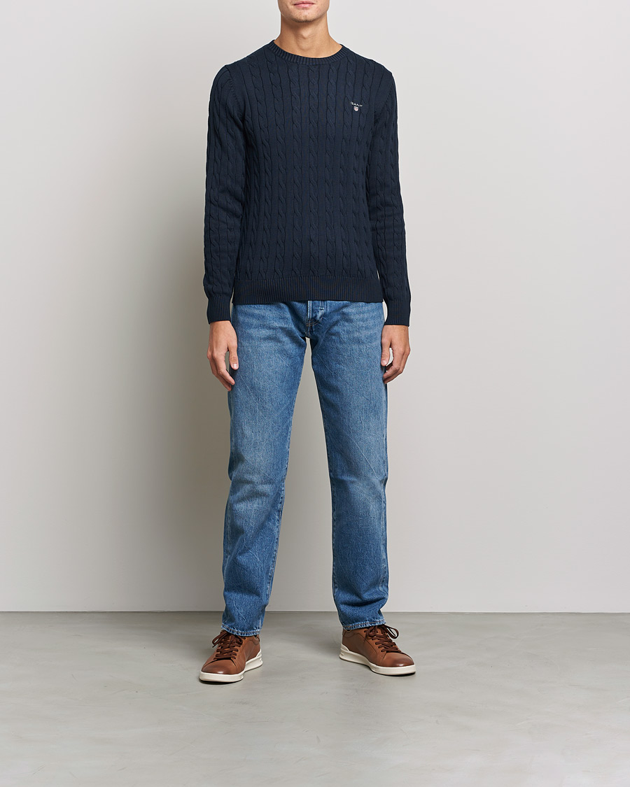 Heren | Truien | GANT | Cotton Cable Crew Neck Pullover Evening Blue