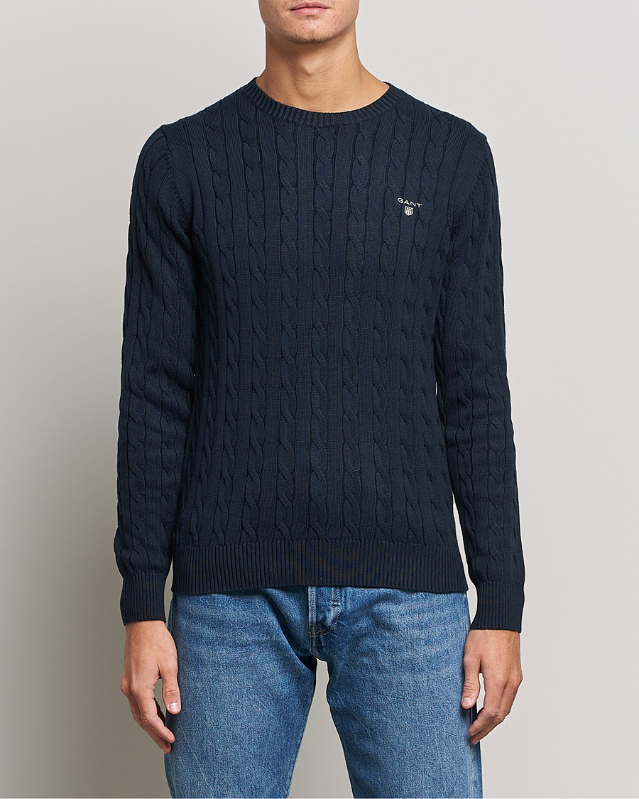 Heren | Truien | GANT | Cotton Cable Crew Neck Pullover Evening Blue
