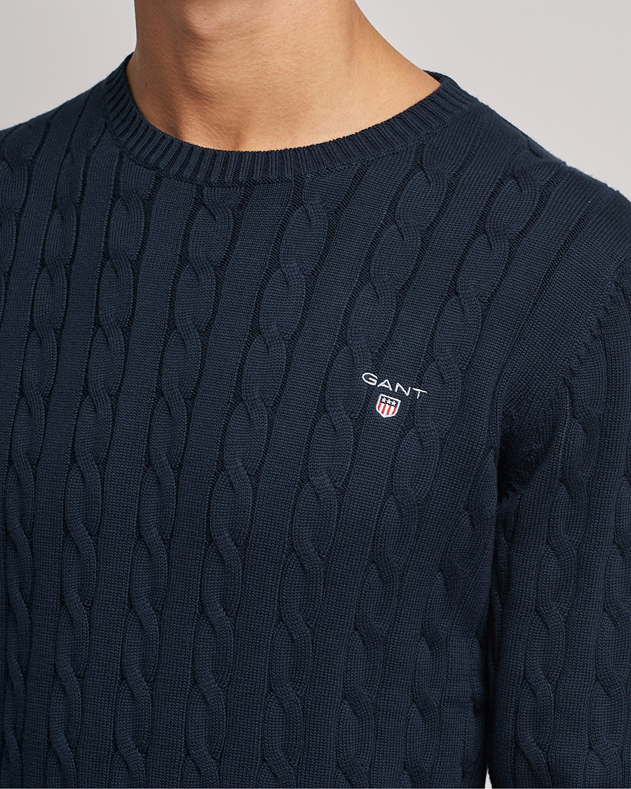 Heren | Truien | GANT | Cotton Cable Crew Neck Pullover Evening Blue