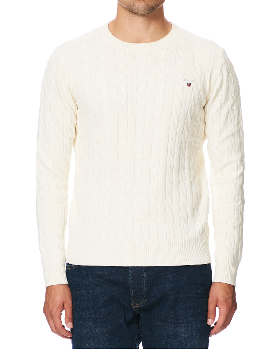 Heren | Truien | GANT | Cotton Cable Crew Neck Pullover Creem
