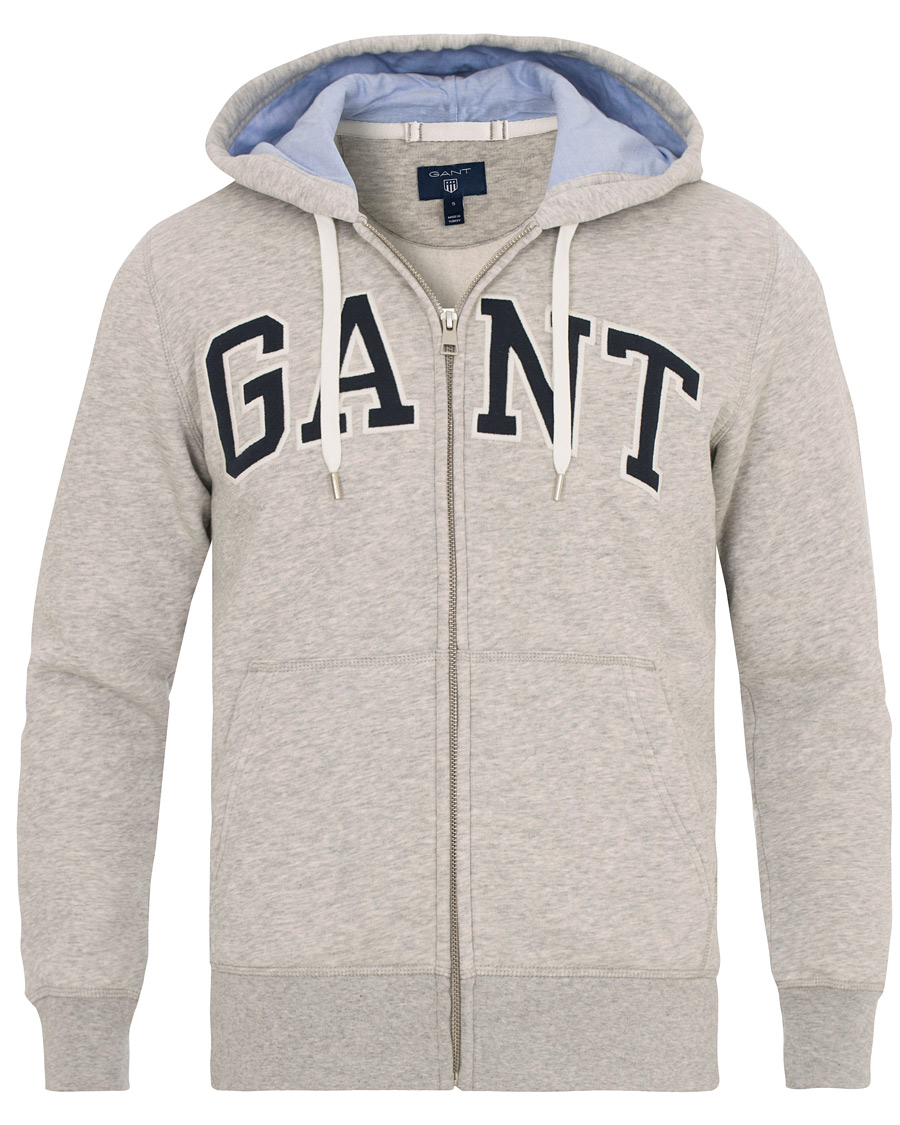 Heren | Truien | Gant | Outline Full Zip Hoodie Light Grey Melange