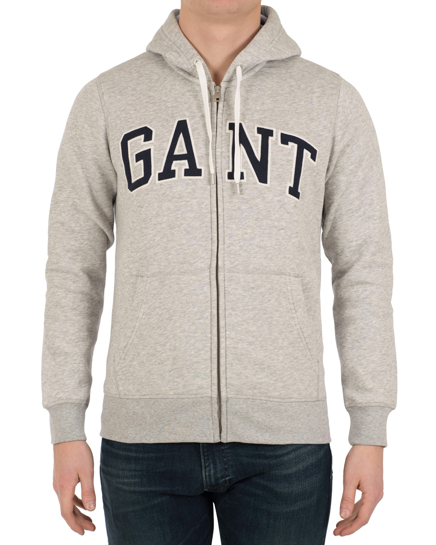 Heren | Truien | Gant | Outline Full Zip Hoodie Light Grey Melange