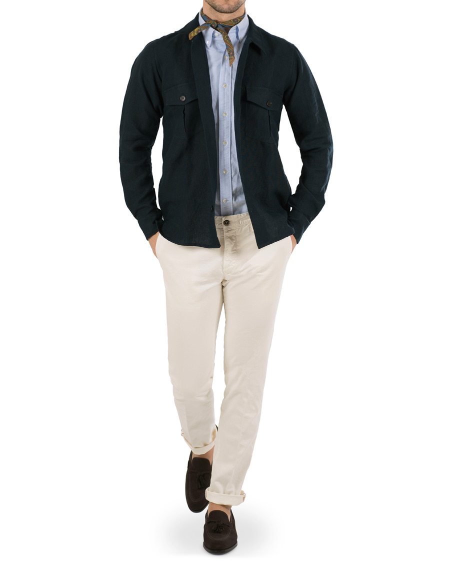 Heren | Overhemden | Drake's | Linen 2 Pocket Schacket Navy