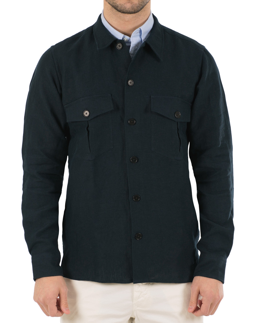 Heren | Overhemden | Drake's | Linen 2 Pocket Schacket Navy