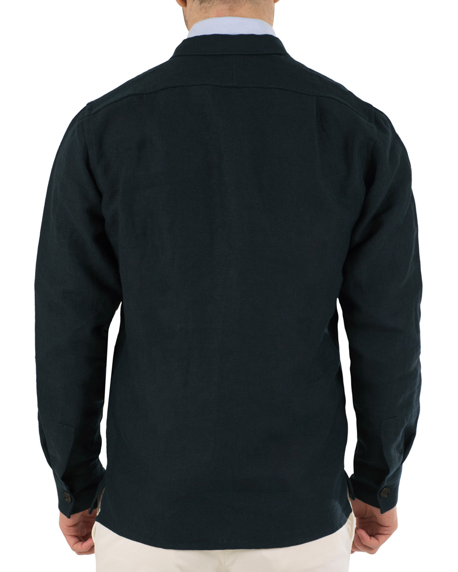 Heren | Overhemden | Drake's | Linen 2 Pocket Schacket Navy