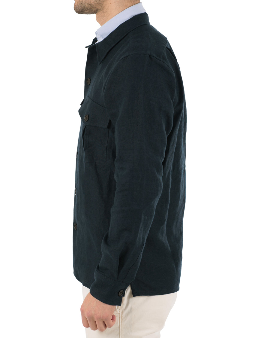 Heren | Overhemden | Drake's | Linen 2 Pocket Schacket Navy