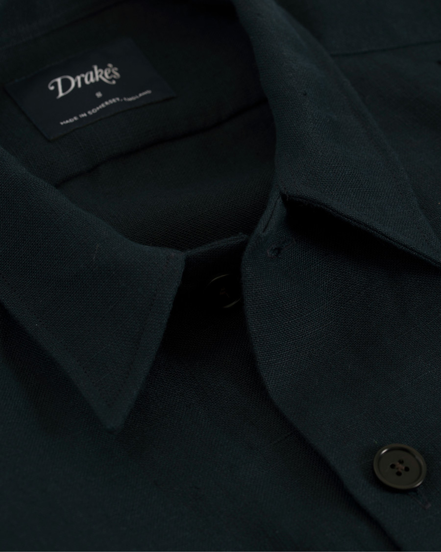 Heren | Overhemden | Drake's | Linen 2 Pocket Schacket Navy