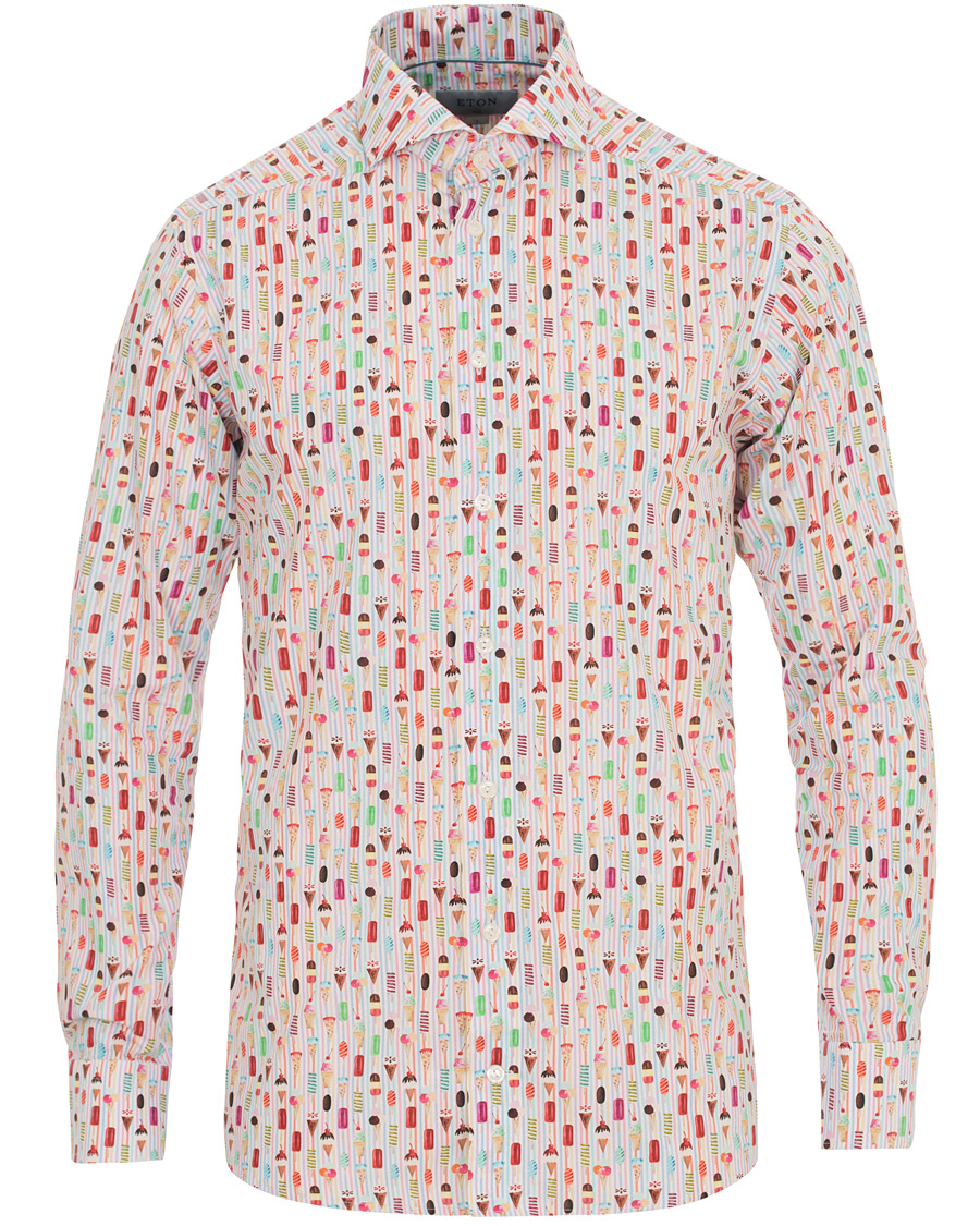 Heren | Overhemden | Eton | Slim Fit Poplin Printed Ice Cream Shirt Pink/Red