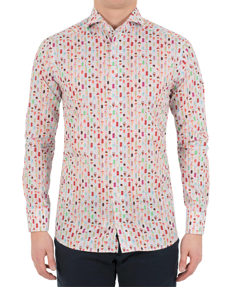 Heren | Overhemden | Eton | Slim Fit Poplin Printed Ice Cream Shirt Pink/Red