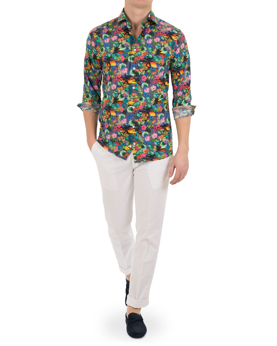 Heren | Overhemden | Eton | Super Slim Fit Printed Leafs Shirt Blue