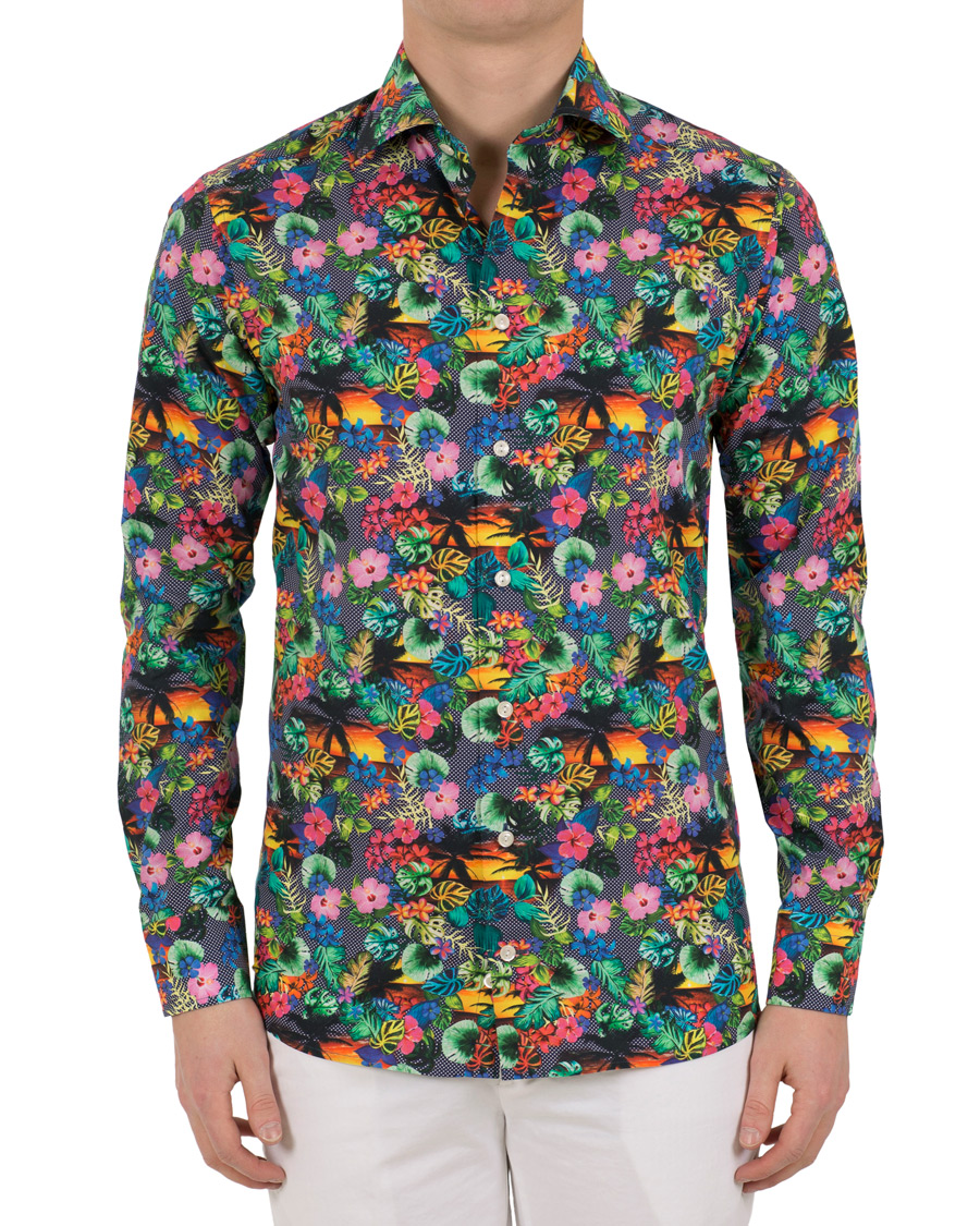 Heren | Overhemden | Eton | Super Slim Fit Printed Leafs Shirt Blue